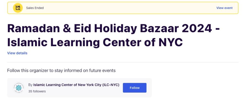 Eventbrite screenshot for Ramadan & Eid Holiday Bazaar. 