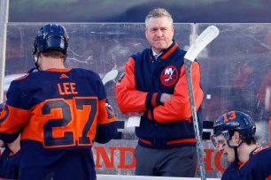 Head coach Patrick Roy of the New York Islanders.