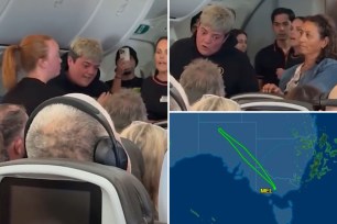 A Jetstar flight Melbourne, Australia, to Bali, was forced to turn around (map pictured, bottom right) after about three hours because of a unruly female passenger's crazed antics (left, top right)