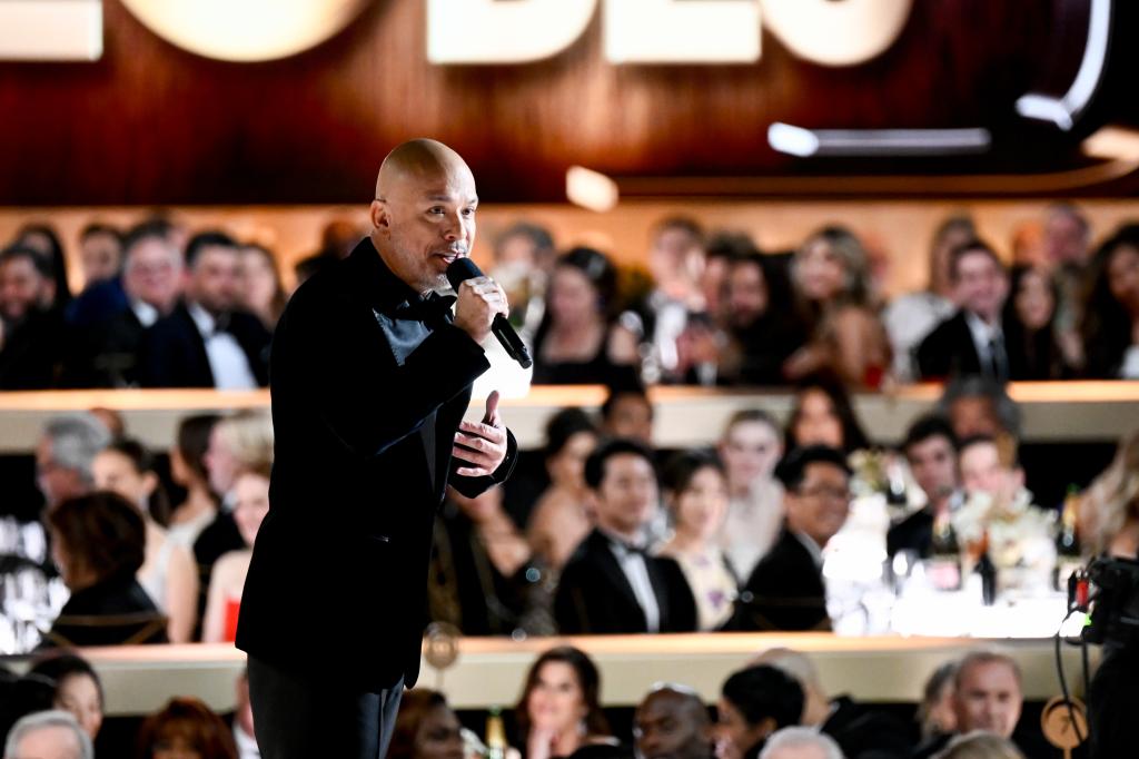 Jo Koy in action hosting the Golden Globes. Jimmy Kimmel thinks Koy should be given another shot at hosting the annual awards show.