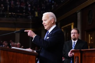 US President Joe Biden delivers his third State of the Union address in the House Chamber of the US Capitol in Washington, DC.