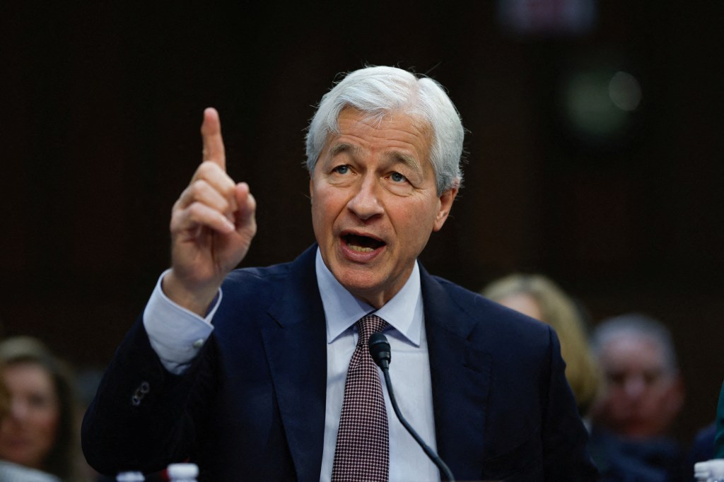 JPMorgan Chase CEO and Chairman Jamie Dimon gesturing while speaking at a U.S. Senate hearing on Wall Street firms in Washington, D.C.