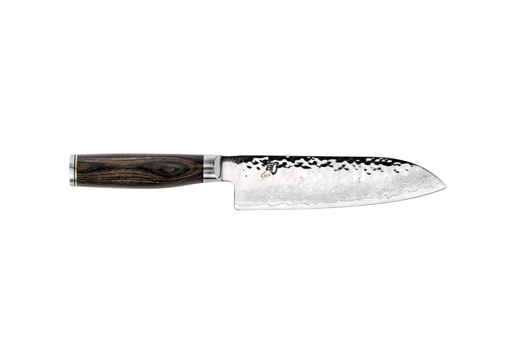 A knife with a wooden handle.