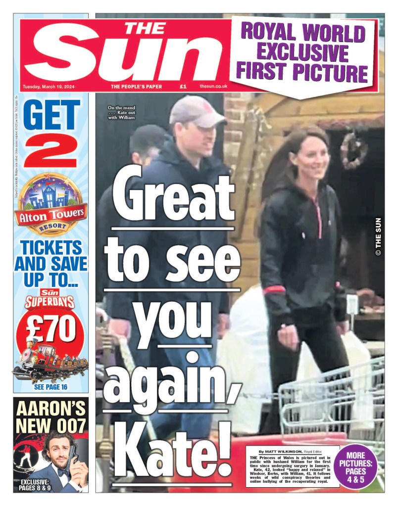 Kate and William on the cover of The Sun. 