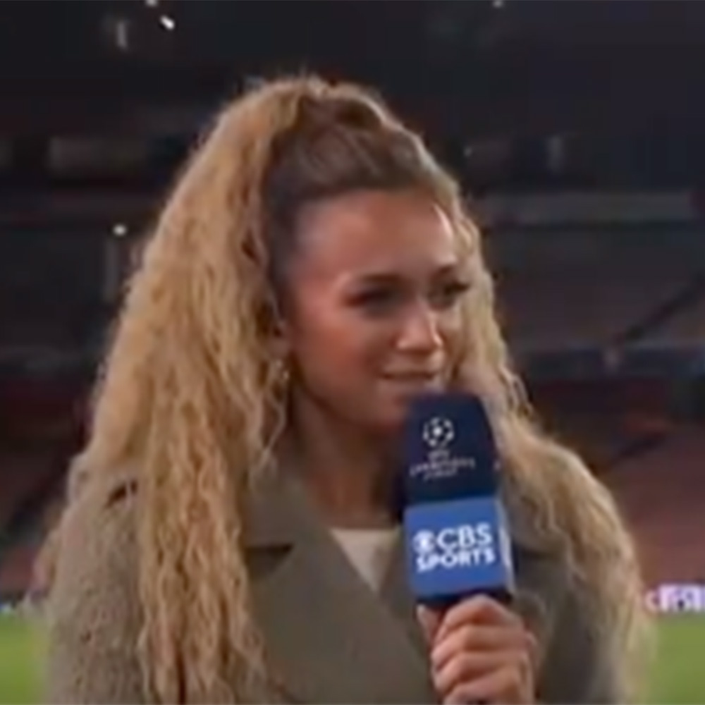 Kate Abdo on the CBS broadcast during its coverage of Arsenal against Porto in the Champions League on March 12, 2024.