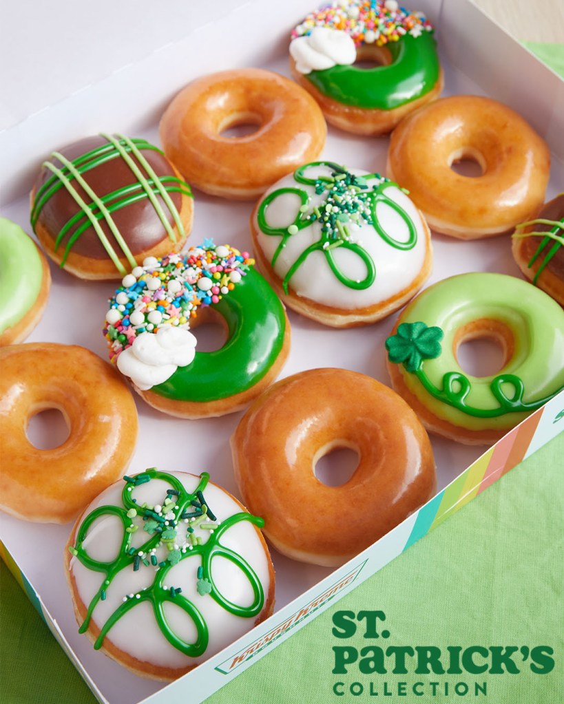 In addition to the freebies, Krispy Kreme introduced four all-new, colorful doughnuts alongside the popular green glazed doughnut.