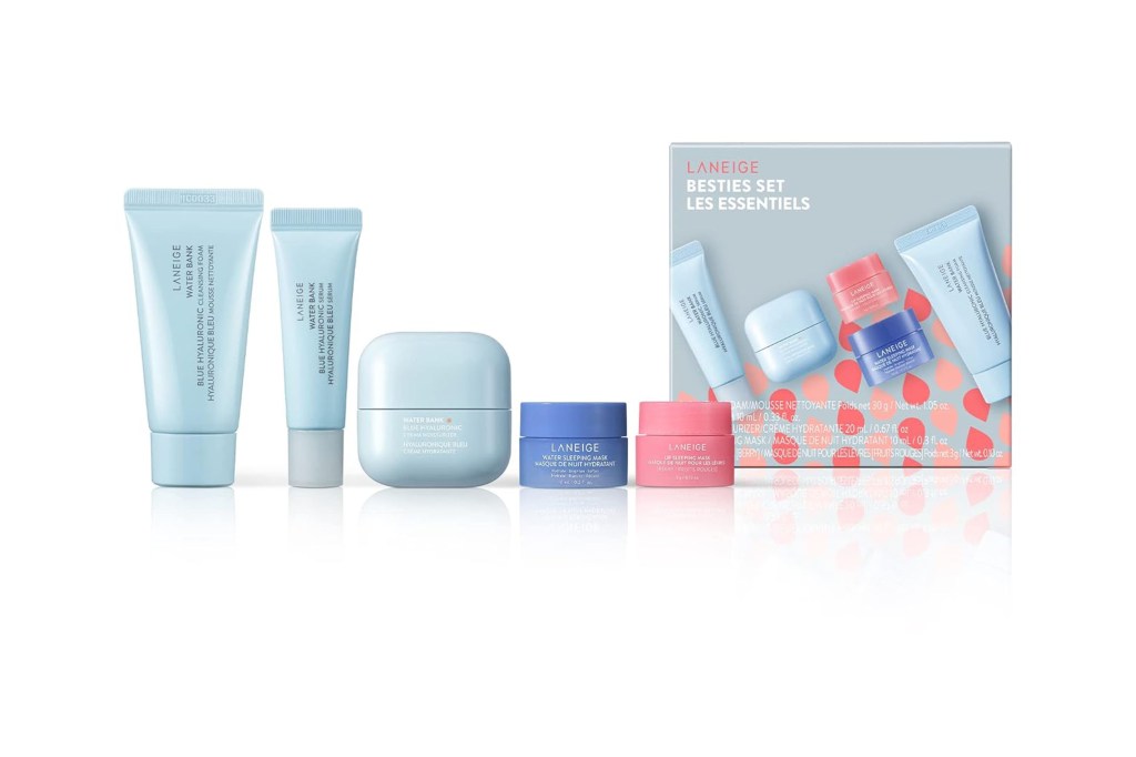 A group of small containers of cosmetics.