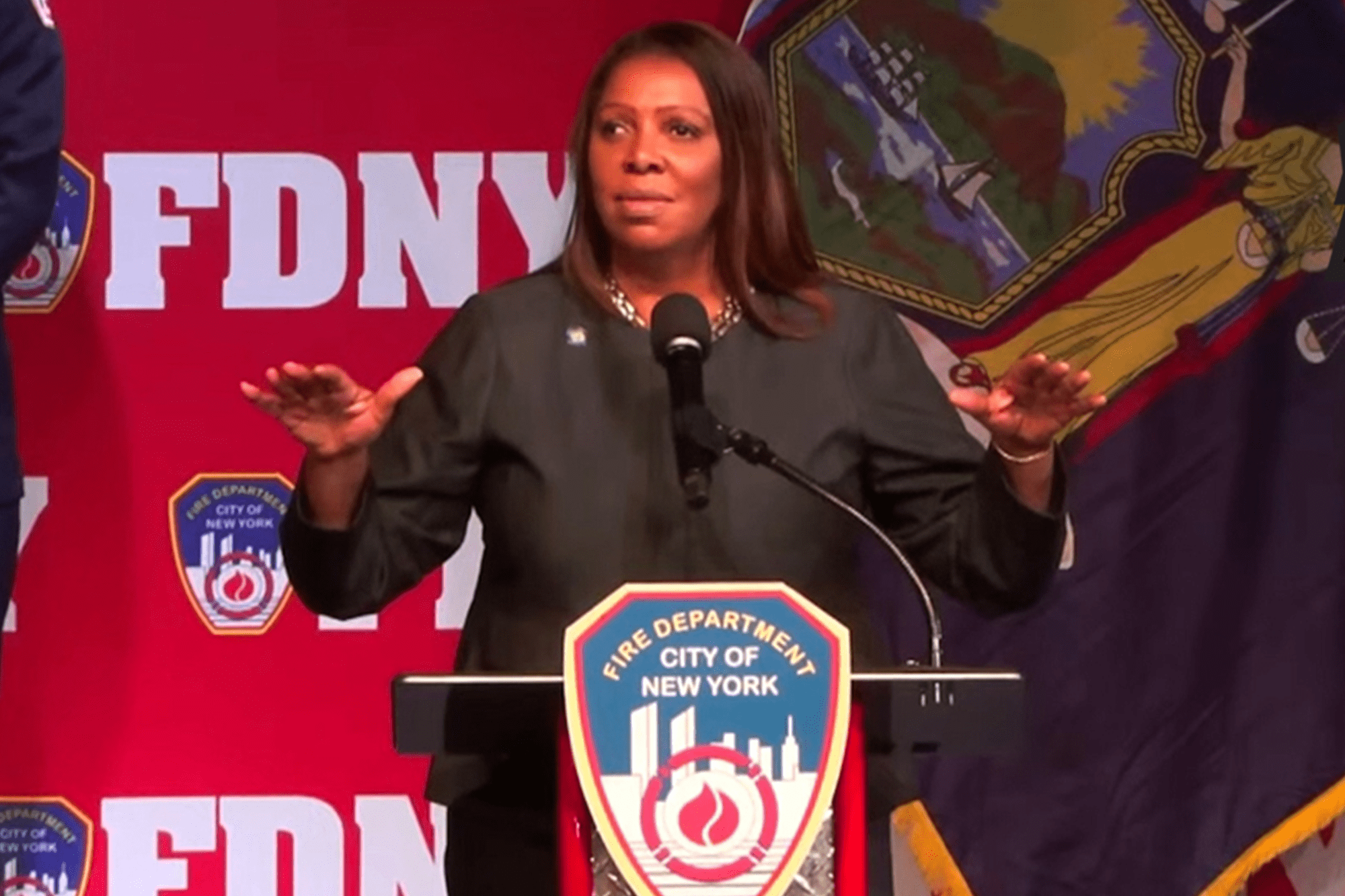 NY AG Letitia James met with eruption of boos and Trump chants during FDNY ceremony