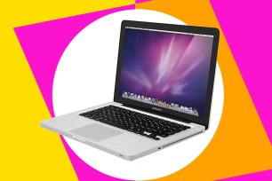 A laptop on a colorful background