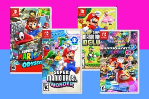 Video game cases featuring Mario and other characters.