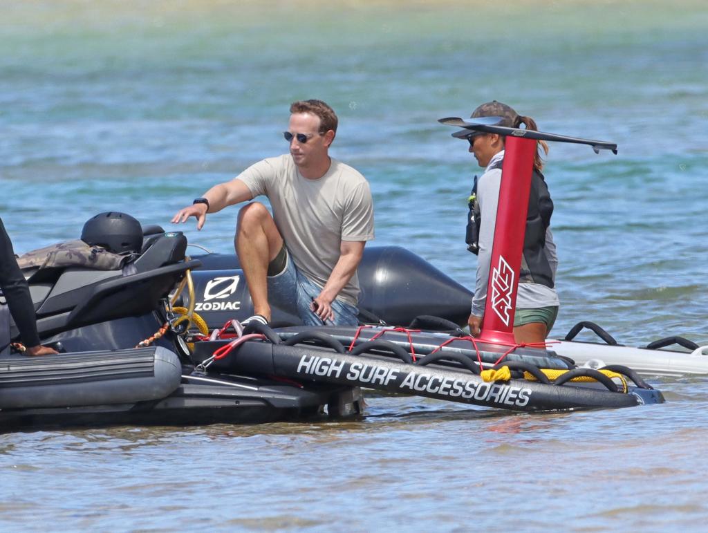 Mark Zuckerberg on a jet ski in Hawaii.