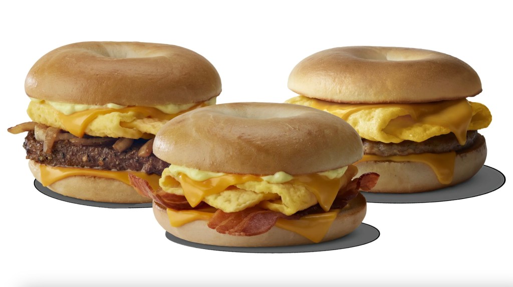 A group of bacon and cheese bagels, indicating the return of a fan-favorite breakfast item to McDonald's menu after a 4-year hiatus.