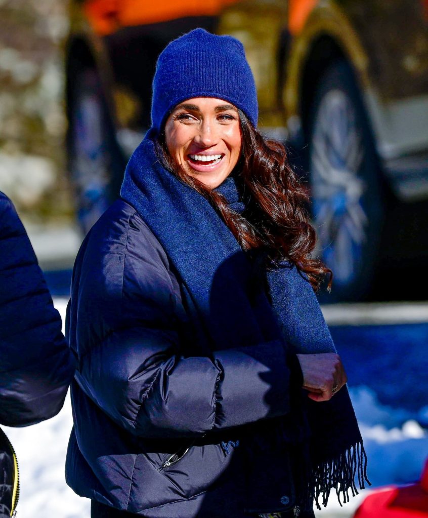 Meghan Markle, Duchess of Sussex wearing a blue hat and scarf, attending the One Year to Go Event for the Invictus Games Vancouver Whistler 2025 in Whistler, Canada.