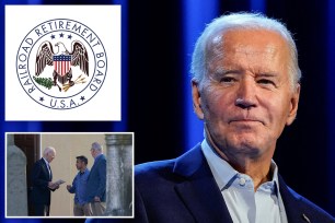 Joe Biden and Anthony Bernal and Railroad Retirement Board seal