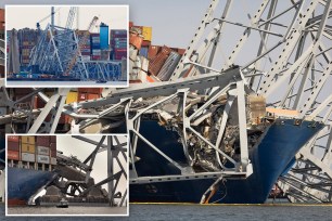 Crews began removing a section of the Baltimore Key Bridge on Saturday.