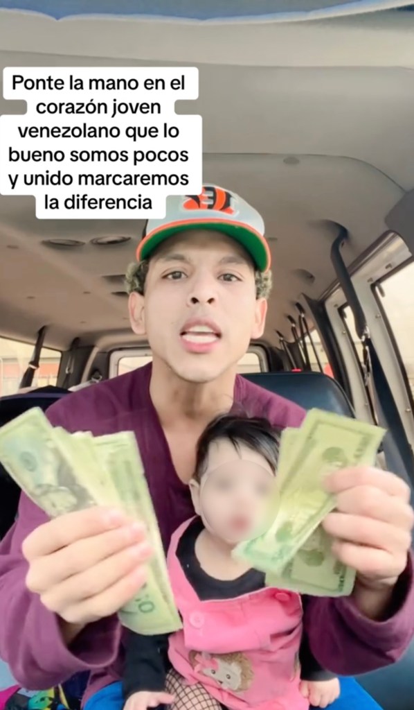 A man holding money in a car, representing Venezuelan migrants using TikTok 