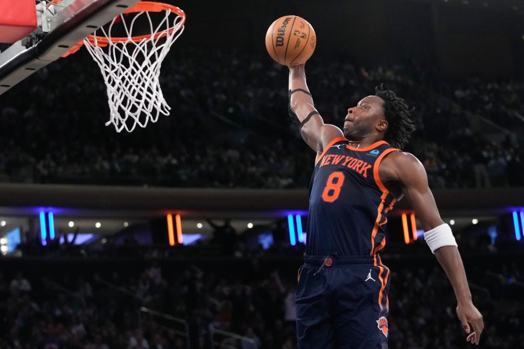 OG Anunoby soars in for a dunk against the 76ers on Tuesday night.