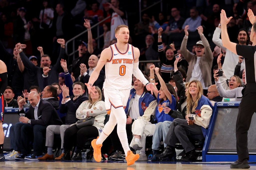 Donte DiVincenzo celebrates during his historic Knicks performance.
