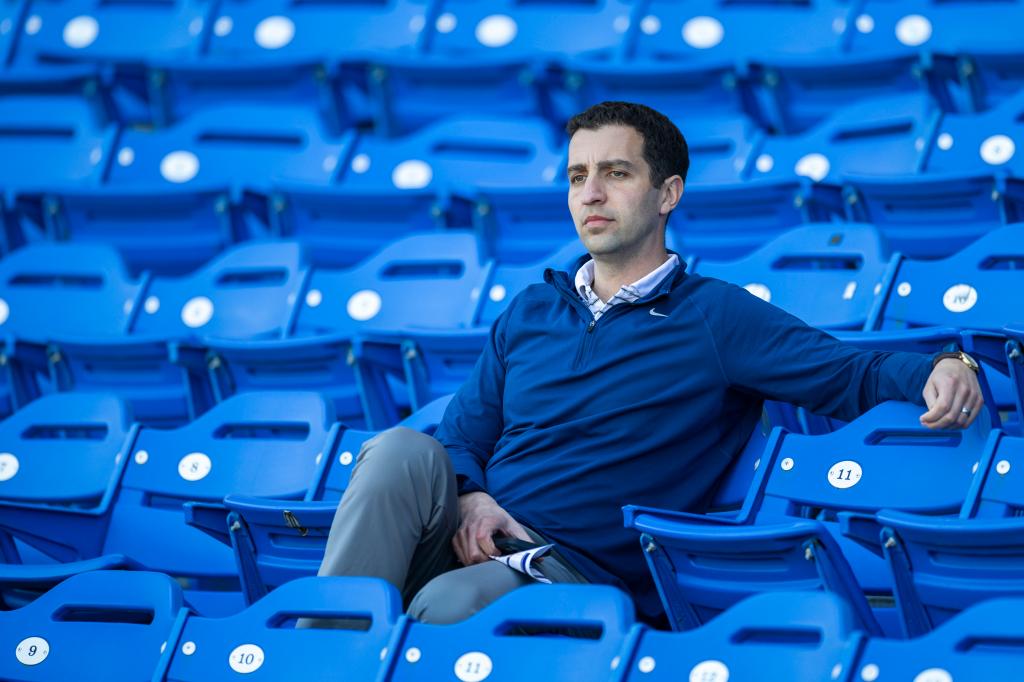 David Stearns, New York Mets president of baseball operations, observing spring training in Port St. Lucie, Florida on February 21, 2024
