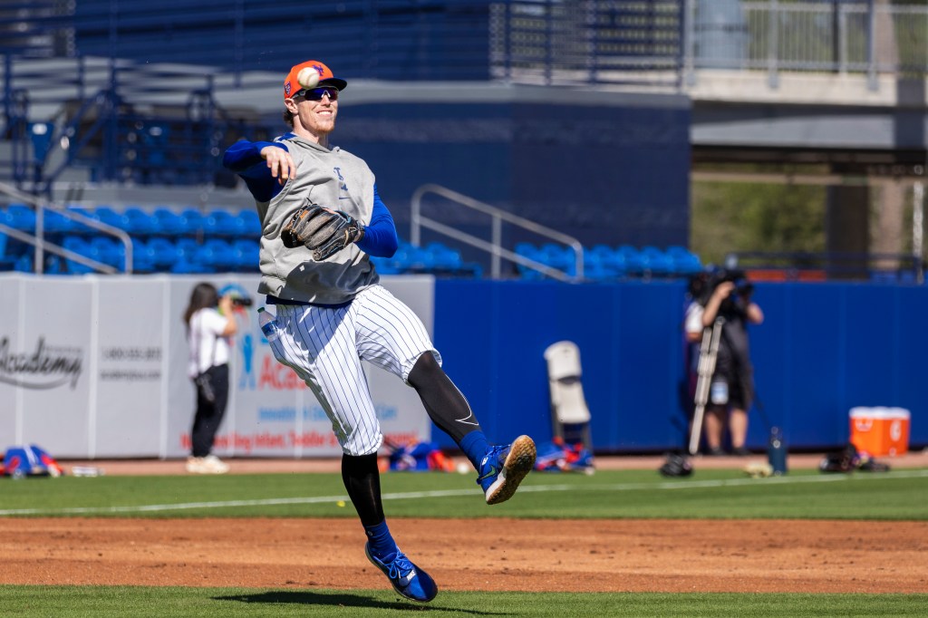 Mets third baseman Brett Baty fields grounders before a game against the St. Louis Cardinals