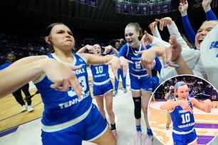 Middle Tennessee celebrates its upset win over Louisville