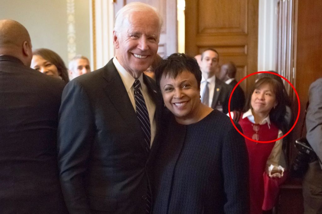 Kathy S. Chung (far right) was one of then-Vice President Joe Biden's staffers who packed classified documents for Biden before he left office in 2017.