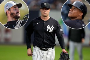 Gerrit Cole walks off the field during Yankees spring training; Dylan Cease; Juan Soto