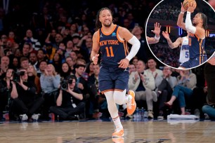 Jalen Brunson (above and inset) scored 26 points in the Knicks' 98-74 blowout win over the Magic.