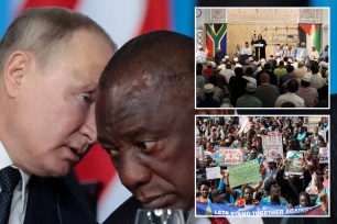 putin and ramaphosa; protest; south africa foreign prime minister