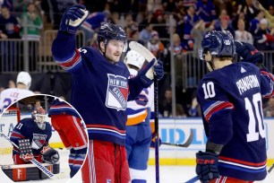 Rangers celebrate during a win on Sunday.