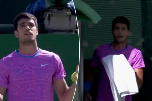 Carlos Alcaraz had to grab a towel and run off the court after he was attacked by bees during the first set against Alexander Zverev at Indian Wells.