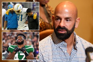 Robert Saleh speaks at NFL owners meetings; Mike Williams is injured in a Chargers game; the Jets' Bryce Huff