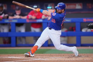 DJ Stewart belts a solo homer during the Mets' 7-3 exhibition loss to the Nationals.