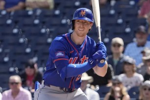 Brett Baty, batting during a game against the Nationals last week, belted a home run in the Mets' 4-1 loss to the Marlins.