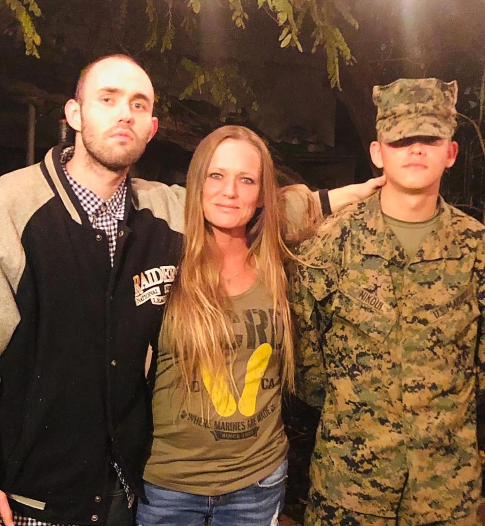 Shana Chappell is pictured with her sons Kareem Nikoui (right) and Dakota Halverson, who later took his life next to a public memorial to his younger sibling.