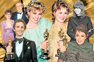 Collage of Hollywood actors with Oscars