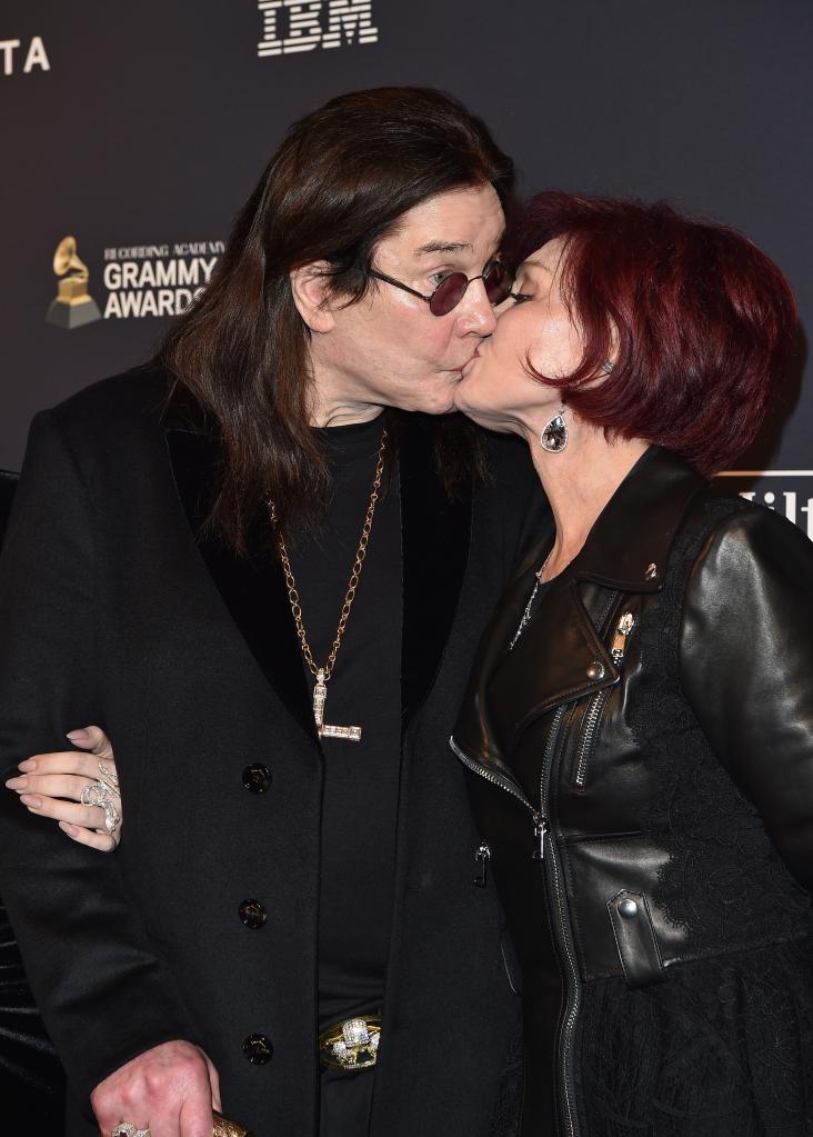 Ozzy and Sharon Osbourne attending the Pre-GRAMMY Gala and showing affection towards each other