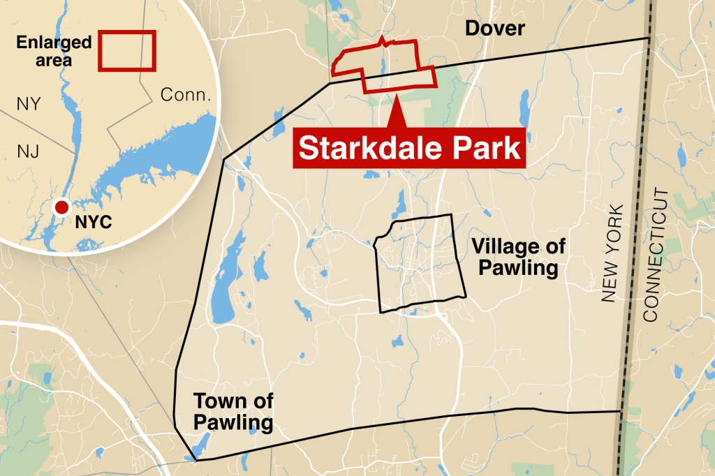 Map of Pawling in New York state, with a marking of where the Starkdale Park development would be. 