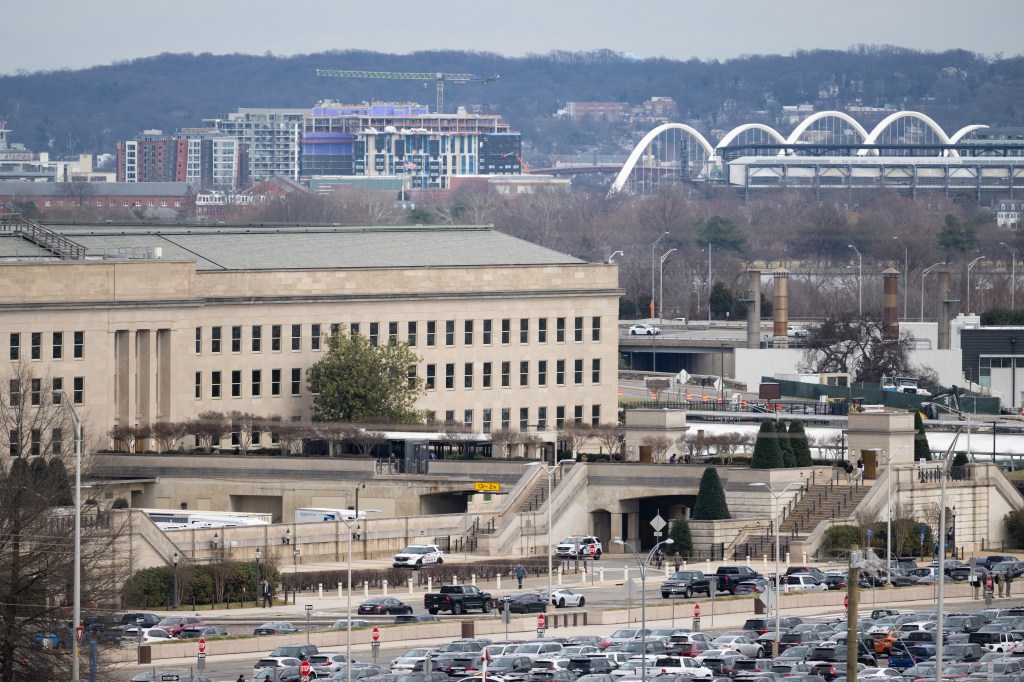 A photo taken at a distance of the Pentagon in Washington, DC.