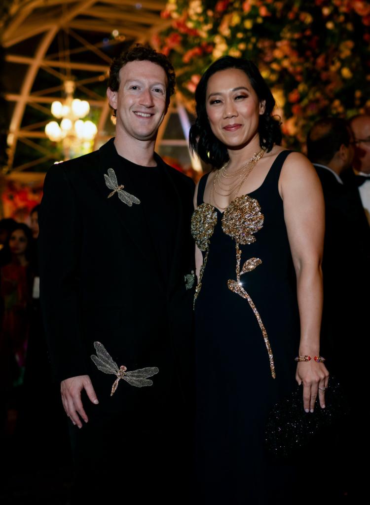 Mark Zuckerberg and Priscilla Chan posing at a pre-wedding bash of Anant Ambani, son of Indian billionaire Mukesh Ambani.