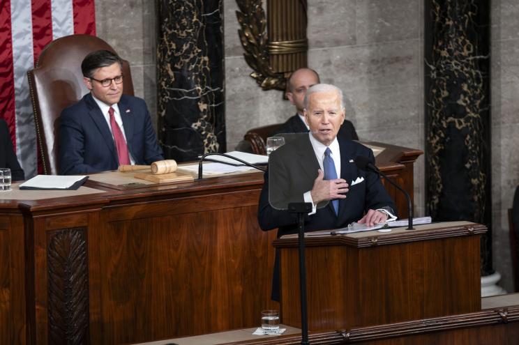 President Joe Biden delivers the annual State of the Union speech to a joint session of Congress at the U.S. Capitol in Washington DC on Thursday, March 7, 2024.