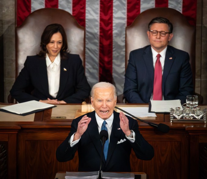 President Joe Biden speaks during the State of the Union address on Capitol Hill.