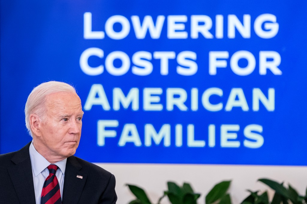 President Joe Biden listens to remarks during a meeting with his Competition Council in the State Dining Room of the White House on March 5, 2024 in Washington, DC.