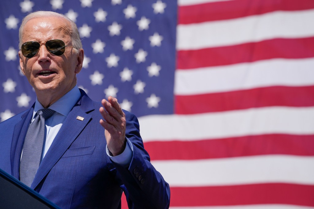 President Joe Biden giving a speech about funding for Intel computer chip plants at the Intel Ocotillo Campus in Arizona