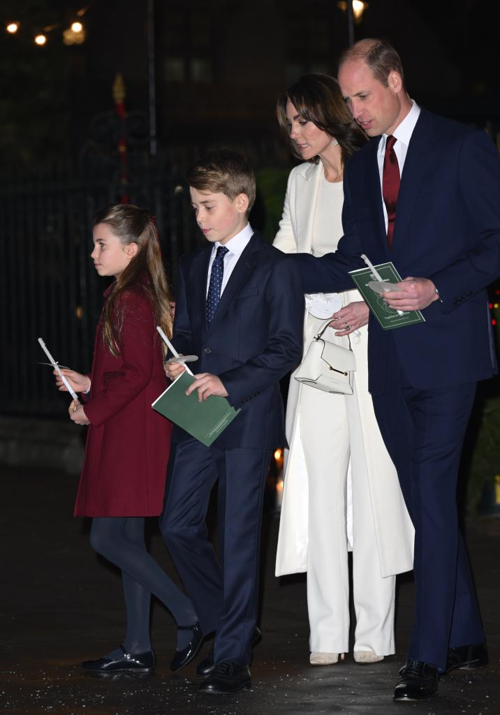 Princess Charlotte, Prince George, Princess Kate, and Prince William attend the "Together At Christmas" Carol Service at Westminster Abbey on Dec. 8, 2023, in London.