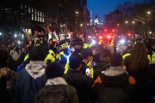 Pro-Palestine protesters march from Union Square to City Hall.