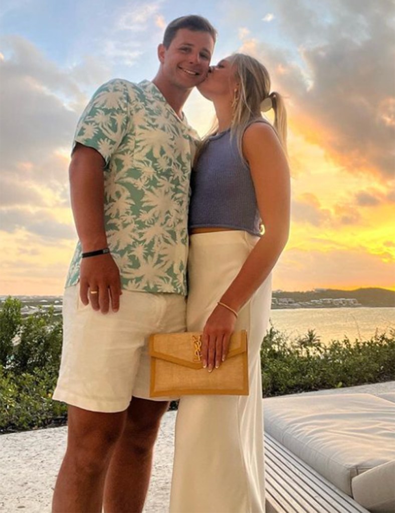 San Francisco 49ers quarterback Brock Purdy and his wife Jenna Purdy Turks and Caicos in March 2024. 