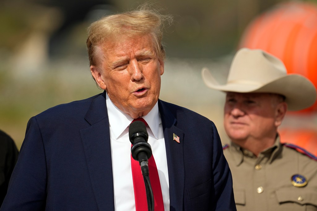 Donald Trump speaks at Shelby Park during a visit to the U.S.-Mexico border, Thursday, Feb. 29, 2024, in Eagle Pass, Texas. 