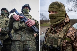 Russian troops, Ukrainian soldier