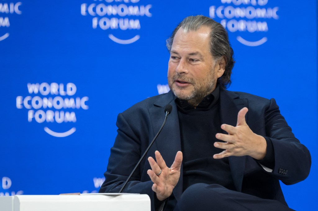 Salesforce chair and CEO Marc Benioff at World Economic Forum session in Davos.